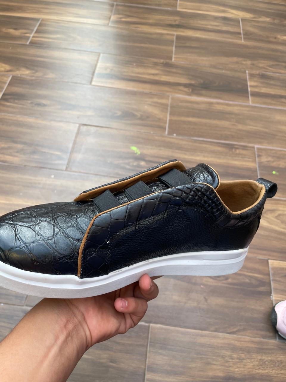 SNEAKER ERICK BLACK LEATHER COCODRILO