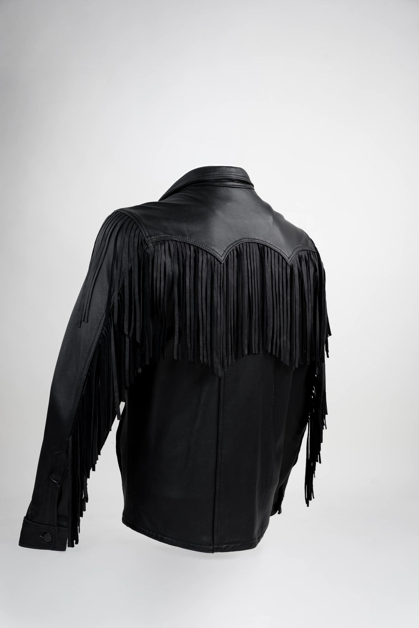 Black Fringe Leather Shirt Jacket (Taupe)