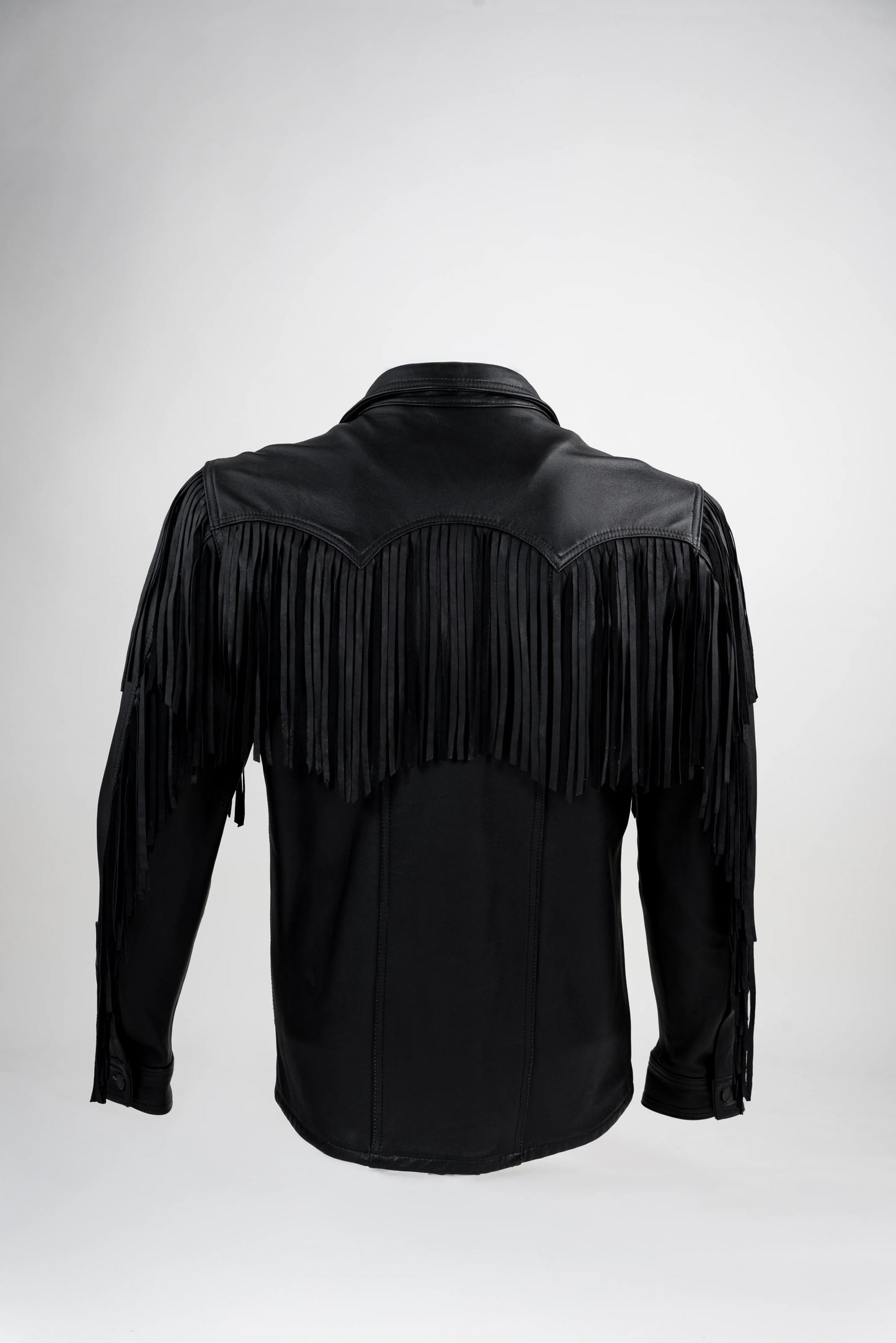 Black Fringe Leather Shirt Jacket (Taupe)