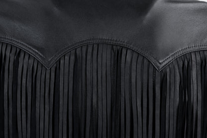 Black Fringe Leather Shirt Jacket (Taupe)